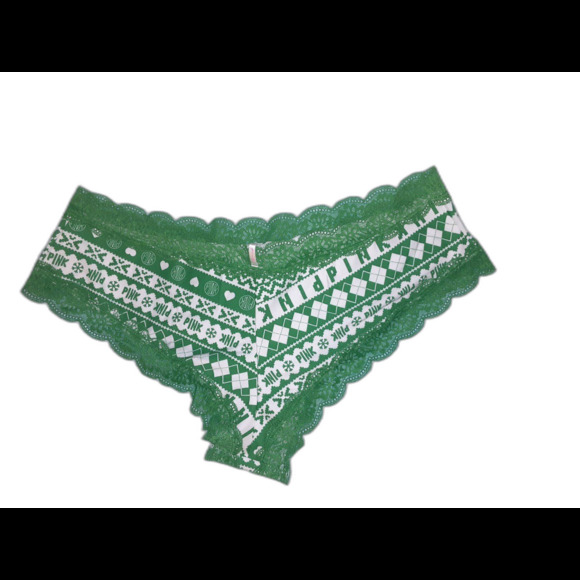 Victoria's Secret Pink  XXL Green Lace-Trimmed Holiday Print Hipster NWT - Picture 4 of 5